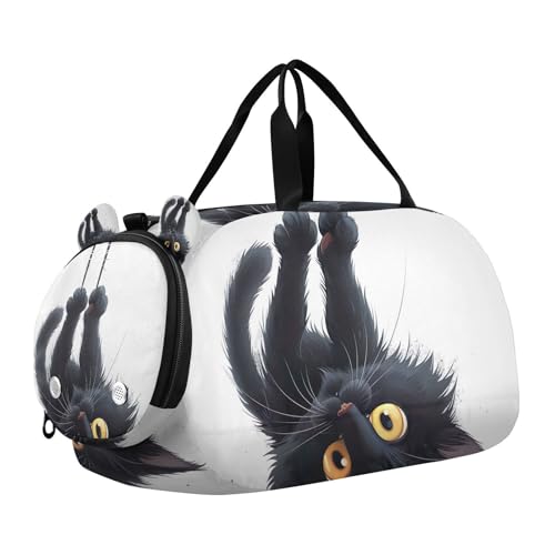 YETTASBIN Sport Travel Duffel Bag for Girls Boys, Black Cat Large Waterproof Weekender Overnight Bag, Detachable Shoulder Strap Gym Bag with Shoe Compartment & Wet Pocket