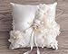 Ivory Wedding Ring Pillow with Pearls and Chiffon Flowers - Elegant Satin Ring Bearer Cushion for Ceremony - Handmade Floral Ring Holder with Lace Applique