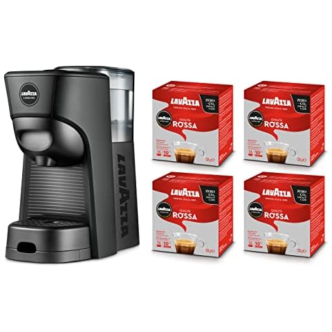 Lavazza Modo Mio Kaffeemaschine Tiny Eco Schwarz mit 64 Kapseln in roter Qualität inkl. Espressomaschine aus recyceltem Kunststoff Cover