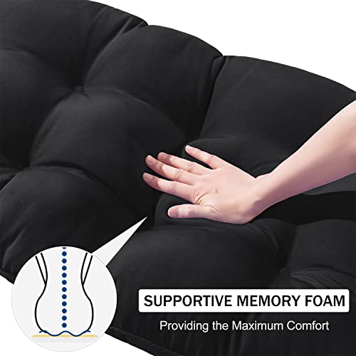 Downluxe Outdoor Chair Cushions, Waterproof Tufted Overstuffed U-Shaped Memory Foam Bench Cushion For Swing Loveseat Patio Funiture, 44" X 19" X 5", Black, 1 Pack #TOP4