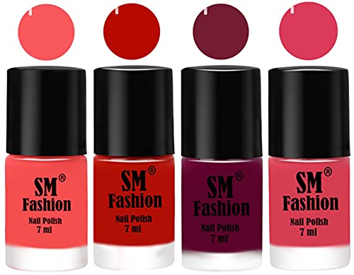 Image of Nail Polish Combo Set (Pack of 4) Quick Dry Gel Finish Nail Paint | Light Pink,Red Orange,Mulberry,Rose | 7 ml Each