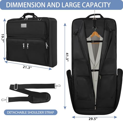 AKOZLIN Travel Luggage Garment Bag Foldable Hanging Suit Bag with Shoulder Strap For Men Women Business Black3