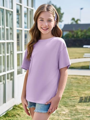 Image of Haloumoning Girls Short Sleeve T-Shirts | Kids, Summer,Girls shirts,Oversized t shirts,Girls T-Shirts,Oversized Tops, Casual Crewneck, Basic Tees 5-14Y