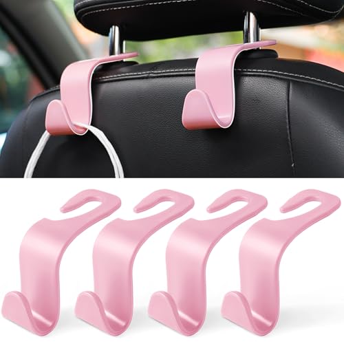 Image of LivTee Car Seat Headrest Hook, Auto Seat Hook Hangers Storage Organizer Interior Accessories for Purse Coats Umbrellas Grocery Bags Handbag, 4-Pack - Pink