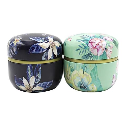 2 Pack Mini Tea Storage Containers Tea Coffee Tins, Flowers Pattern Food Storage Container for Herb, Candy, Chocolate, Sugar, Spices, Candle Cover