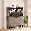 Homdox Shoe Cabinet with 2 Flip Drawers Hidden Slim Shoe Storage Cabinet with Adjustable Shelves Freestanding Farmhouse Narrow Shoe Organizer Cabinet for Entryway Foyer Hallway Grey