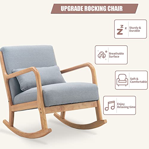 Altrobene Modern Rocking Chair, Accent Chair Glider Rocker, Lazy Lounge Arm Chair For Baby Nursery/Living Room/Bedroom, Grey, Waist Pillow Included #TOP2