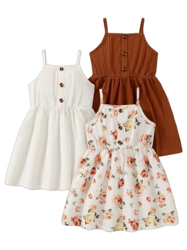 Image of Girls Dresses Toddler Girls Dress 3-Pack Casual Party Print Skater A-line Dress Sundress