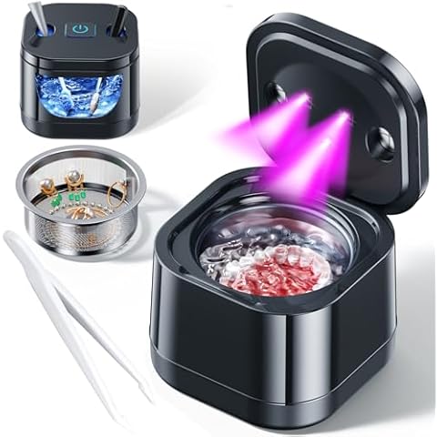 Ultrasonic Retainer Cleaner Machine - Ultrasonic U-V Cleaner for Dentures ligner, Mouth Guards, Braces, Toothbrush Heads, 45kHz Ultrasonic Retainer Cleaner for All Dental Appliances, Jewelry (Black) Cover