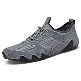 OJPO Driving Shoes for Men Breathable Mesh Men's Casual Shoes Slip On Fashion Comfortable Handmade Size9.5 Grey