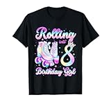 Kids Rolling Into 8 Roller Skating 8th Birthday Girl Party T-Shirt