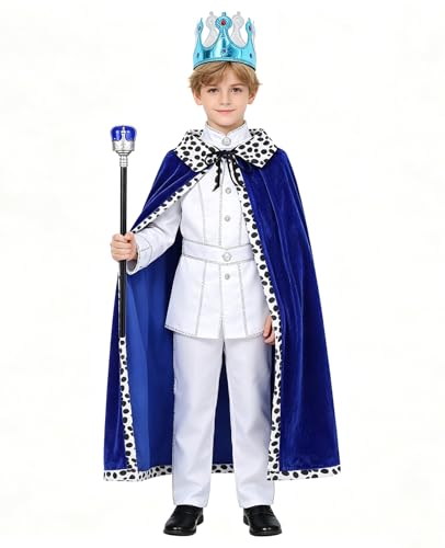 ACLGCSU King Costume for Kids 90cm Cape Boys Halloween Costume Prince Cape Dress Up Christmas Party (Blue)