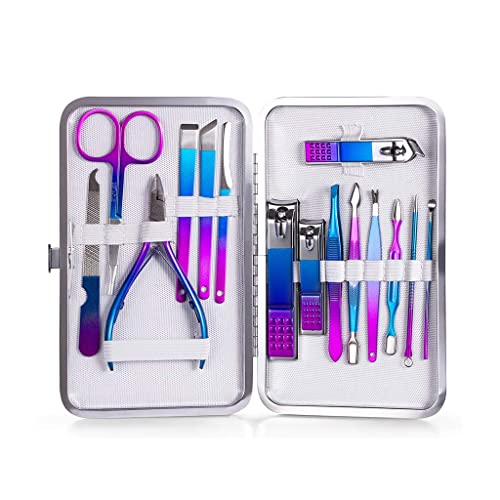 HSOYGE Juego de 15 Piezas de cortaúñas para manicura y pedicura, Cortador de Acero Inoxidable, Tijeras, Kit doméstico Profesional (B)