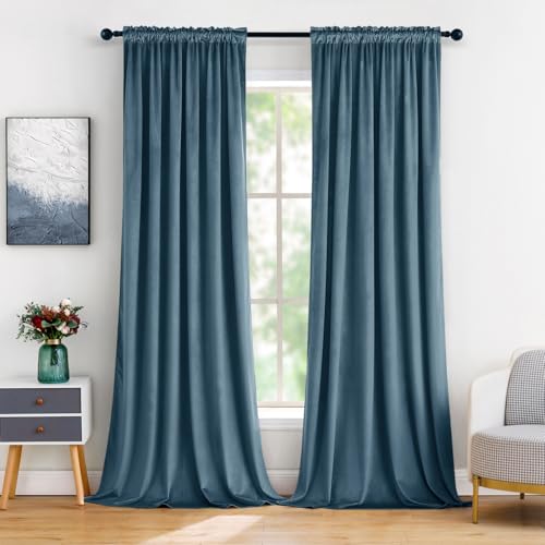 Image of MIULEE Dark Slate Blackout Velvet Curtains Drapes 84 Inch Long 52 inchx84 inch | Luxurious Bedroom Living Room Decor, Room Darkening, Thermal Insulated, Rod Pocket Design, Super Soft Fabric