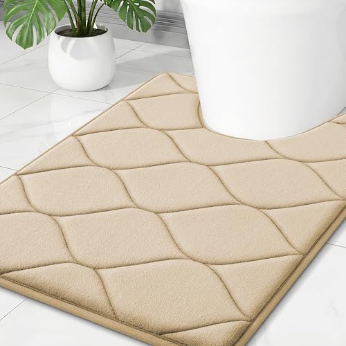 Image of Smiry Memory Foam U-Shaped Toilet Mat 24x20, Soft Absorbent Toilet Rugs | Beige, Plush Quick Dry and Machine Washable Cushion Contour Rug for Toilet, Shower, Tub & Home Decor