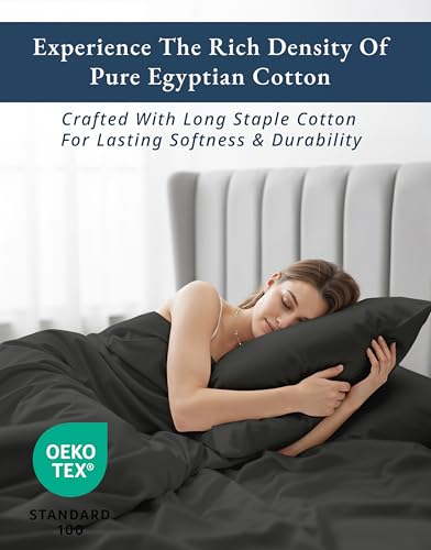 Image of LANE LINEN Cooling Sheets Twin 100% Egyptian Cotton Sateen - Black | Cotton Twin Sheet Set - 3-Piece Set, Ideal For Dorms And Guest Beds, Long-Staple Egyptian Cotton, Luxe Sheen, Plush