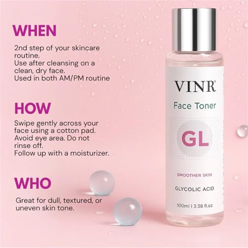 Image of VINR 7% Glycolic Acid Toner For Glowing Skin with 2% Niacinamide & 0.5% Hylauronic Acid | Dull & Uneven Texture, Pores & Blackheads | Hydrating Daily Face Toner for Women & Men | All Skin Types - 100ml