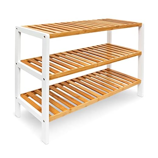 Relaxdays Schuhregal aus Bambus HxBxT: ca. 54,5 x 70 x 24,5 cm Schuhschrank mit 3 Ablagen Schuhablage für 9 Paar Schuhe als Schuhständer und Schuhaufbewahrung aus Holz stabiles Regal, natur und weiß