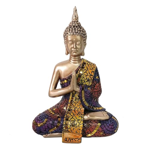 Générique Statue de Bouddha Assis Décoration Zen, Méditation, Hauteur 21 cm, Couleur Doré Violet