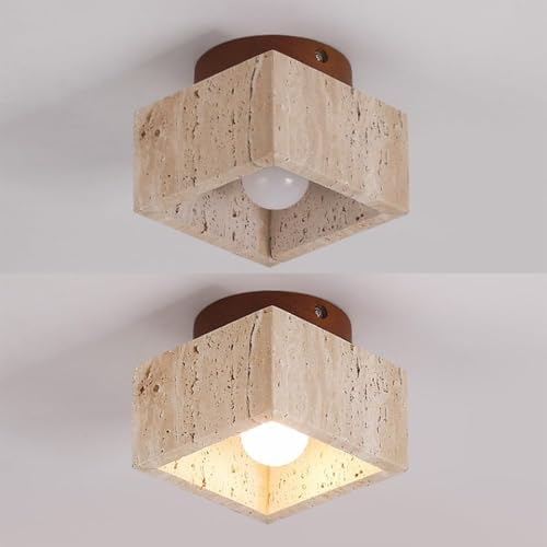Plafonnier en travertin jaune et bois de noyer lustre chic rustique - 5