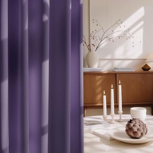 Image of FMFUNCTEX 100% Blackout Curtains for Bedroom, Purple Curtains 72 Inch Length Textured Thermal Insulated Curtains for Living Room Drapes, Black Out Drapery Grommet Room Darkening 2 Panels