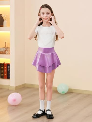 Image of Haloumoning Girls Metallic Skater Skort Kids Shiny Scooter Skirt 4-14 Years | High Waisted, Dance Skorts