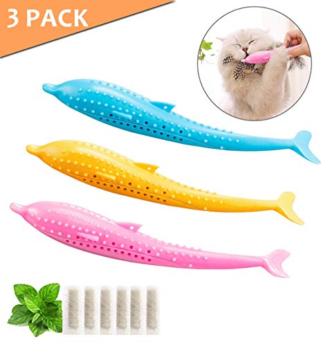 Vibury Jouet Poisson pour Chat, 3 Pièces Jouet Dentaire Chat, Jouet Molaire en Silicone à Mâcher Jouet Interactif pour Le Nettoyage des Dents de Chat Contre la Mauvaise haleine