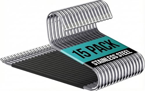 Metal Pants Hangers for Men- 15 Pant Hangers Non Slip Open Ended Trouser Hanger (15 Stainless Steel)