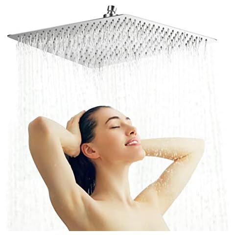 Regendusche Kopfbrause Duschkopf, Quadrat Edelstahl Ultraslim Regenduschkopf Einbauduschköpfe Wasserfall Dusche Kopf Große Platz mit Chrom-Finish Cover