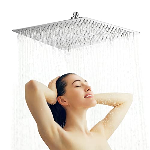 Soffione doccia a pioggia, in acciaio inox, a cascata, grande spazio per doccia con finitura cromata (40 x 40 cm)