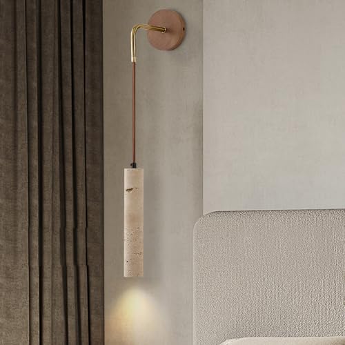 Generico Applique da Parete in Marmo Naturale Striscia Lunga Applique da Parete LED Lineare Applique da Parete in Pietra Montata A Parete per Camera da Letto Soggiorno Bagno in Stile Rustico