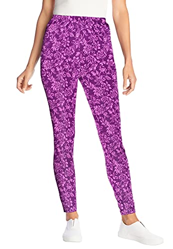 Woman Within Women s Plus Size Cozy Legging - 2X, Plum Purple Organic Floral Beige