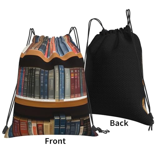 Library Bookshelf Print Drawstring Backpack Bags Bulk Sports Cinch Sack Gym String Bags String Backpack For Men Women3