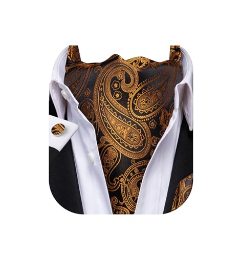 Image of Dubulle Paisley Floral Ascot for Men Self Tie Mens Cravat and Pocket Square Cufflinks Wedding