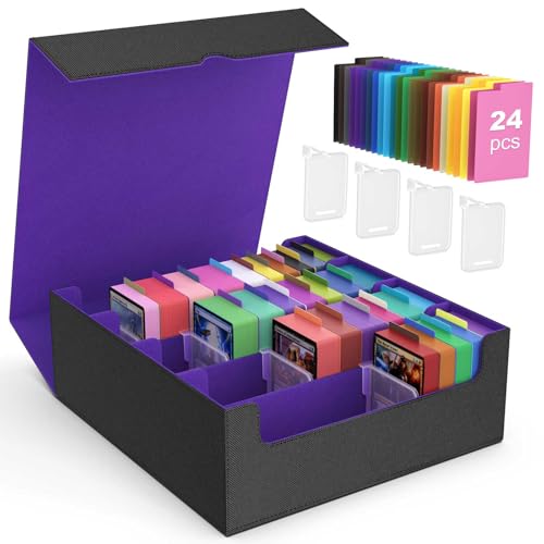 Image of MoKo Trading Card Storage Box, 3000+ MTG Deck Box with 24 Colorful Dividers & 4 Card Supporters, Commander Card Deck Case Fits for Magic Game Cards, YugiOh, TCG, PTG and Sport Cards, Black Purple