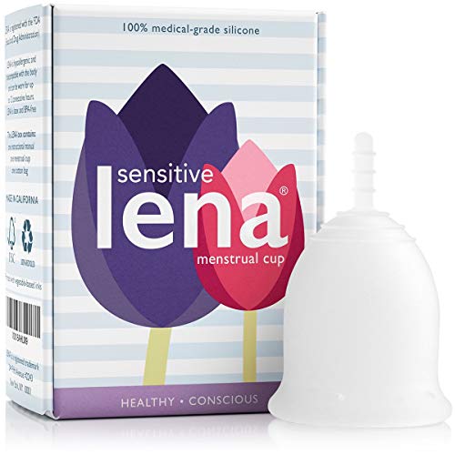 Lena Menstrual Cup - Soft Reusable Period Cup - Sensitive Anatomies and Period Cramps - Super Heavy Flow - Experienced Users - Clear - Large