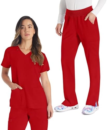 Dickies Scrub Set for Women V-Neck Top & Tapered Pant | 360° Stre...