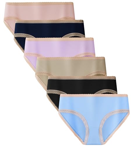 Sladatona Teen Girls Viscose from Bamboo Underwear Girls Lace Trim Tagless Soft Briefs(Pack of 6)