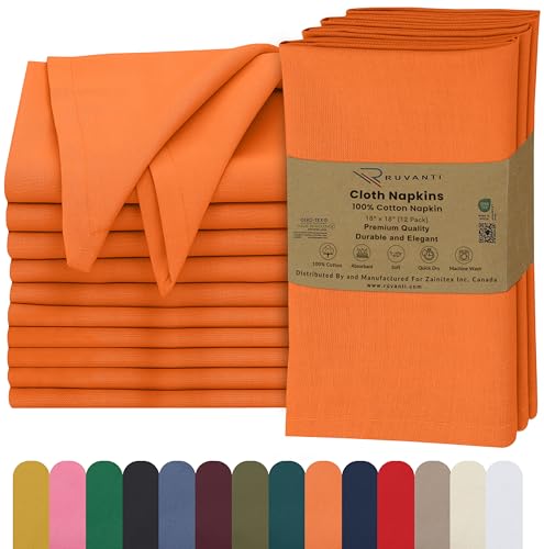 Ruvanti Cloth Napkins Set of 12, 18x18 Inches...