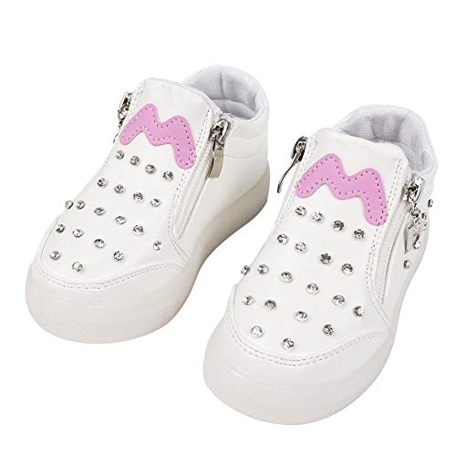 Hztyyier Chaussures Flash en Cristal pour Enfants Sneakers à LED en Cuir Clair pour garçons, Filles, Chaussures décontractées - Blanc(21)