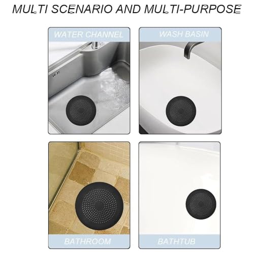 Abflusssieb Silikon, 2 Stück Abflusssieb Dusche, Abfluss Haarfänger mit Saugnäpfen, Haarsieb Dusche, Abfluss Sieb Sink Strainer, für Küche, Dusche, Badewanne(Schwarz)