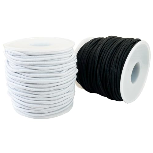 2mm Elastic Cord QBJAYTY 42m Black and White Elastic Cord Stretchy Stretch String for Bracelets Necklaces Sewing Journals Notebooks Binding (Black White 2mm)