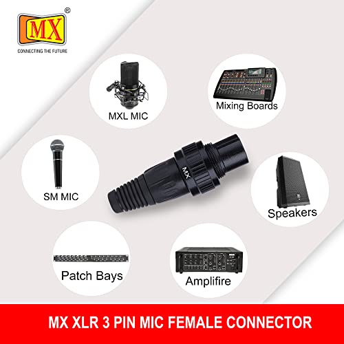 Image of MX 3 Pin XLR connector Microphone Connector pin Pure Copper Nickel Plated Pins1 for High Conductivity microphone cable connector PERENT (3 PIN LOCK RING & LOCKING SCREW, Pack of 2, Female Connector)