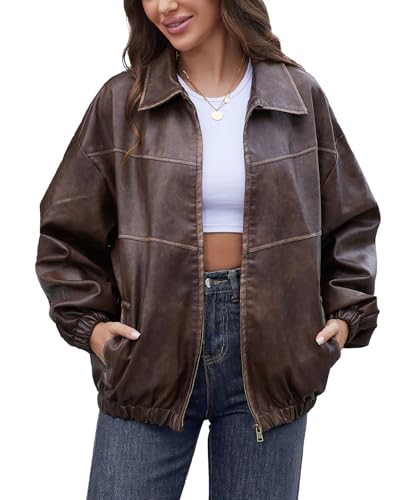 Womens Oversized Y2K Faux Leather Jackets Vintage Plus Size Fashion Motorcycle Coats Fall Fashion Outfits 2025