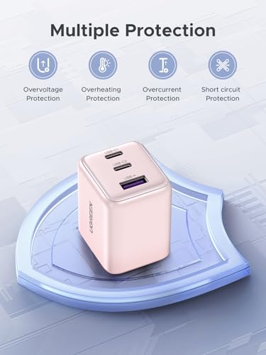Image of UGREEN 3-Port 30W USB C Charger Block, GaN II Type C Fast Charging, Pink | 2 USB-C & 1 USB-A, Compact Size, Multiple Protection, for iPhone 17 /16 /15, Galaxy S26 /S25, iPad, MacBook Neo /Air