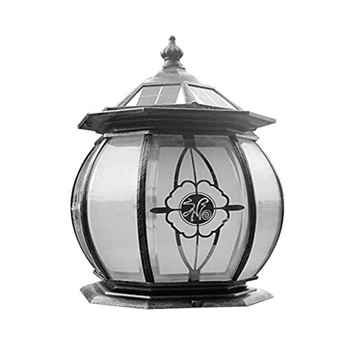 Qianqiusui Retro street light，European Solar Pillar Light Modern Minimalist Courtyard Pillar Column Headlights Aluminum Waterproof Garden Lighting (Color : Brown, Size : 28.5×27.5×42cm)