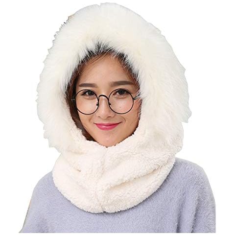 Amorar Winter Hat Beanie with Scarf Hooded Scarf 2-in-1 Knitted Hat with Fleece Lining Neck Warmer Unisex Windproof Balaclava Gift Choice Warm Balaclava Beanie for Men Women Sport Outdoor Cover