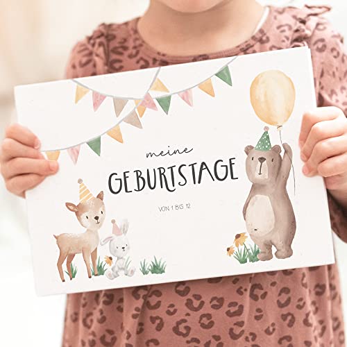 Geburtstagsbuch Erinnerungsalbum – Meine Geburtstage von 1 bis 12, Geschenk zum 1 Geburtstag für Mädchen und Jungs, DIN A5