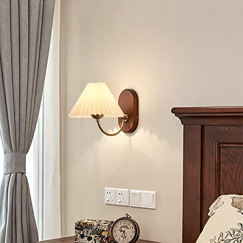 Aplique de pared de madera y tela moderna con casquillo E27 para iluminación de dormitorio 4