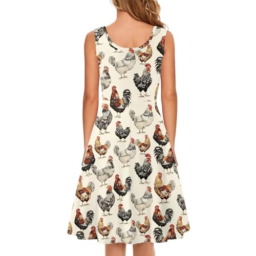 Image of Women's Casual Loose Sundress Midi Sleeveless Crewneck Dress Summer Beach Tank Dress with Pockets